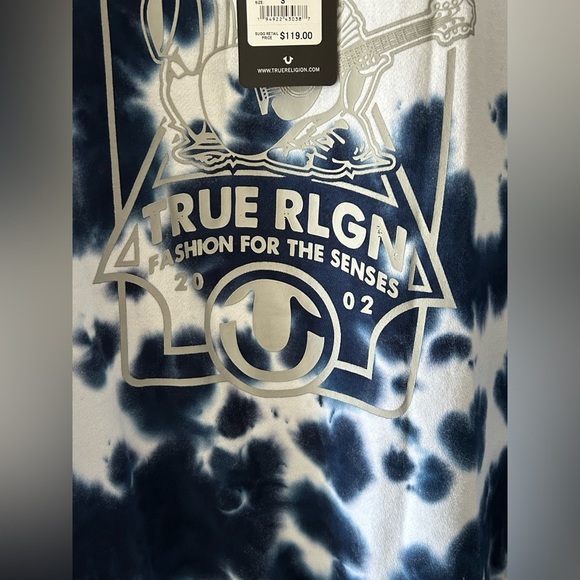 True Religion Tie Dye Sweatshirt Blue White Size Small NWT - Picture 7 of 12